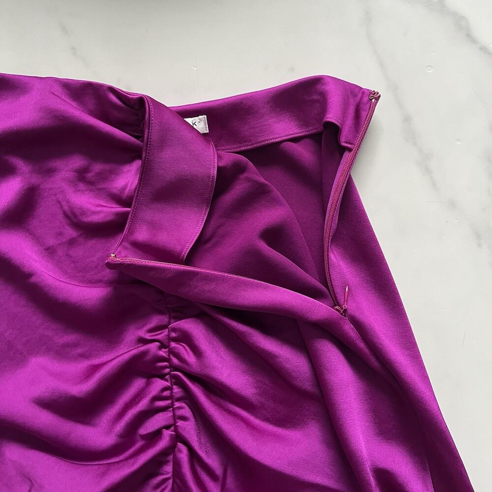 Trina Turk Aspen Satin Ruched Midi Skirt geranium Pink Sz 4 Dopamine Preppy Chic - Picture 10 of 11